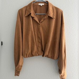 Flying Tomato Tan faux Suede Blouse